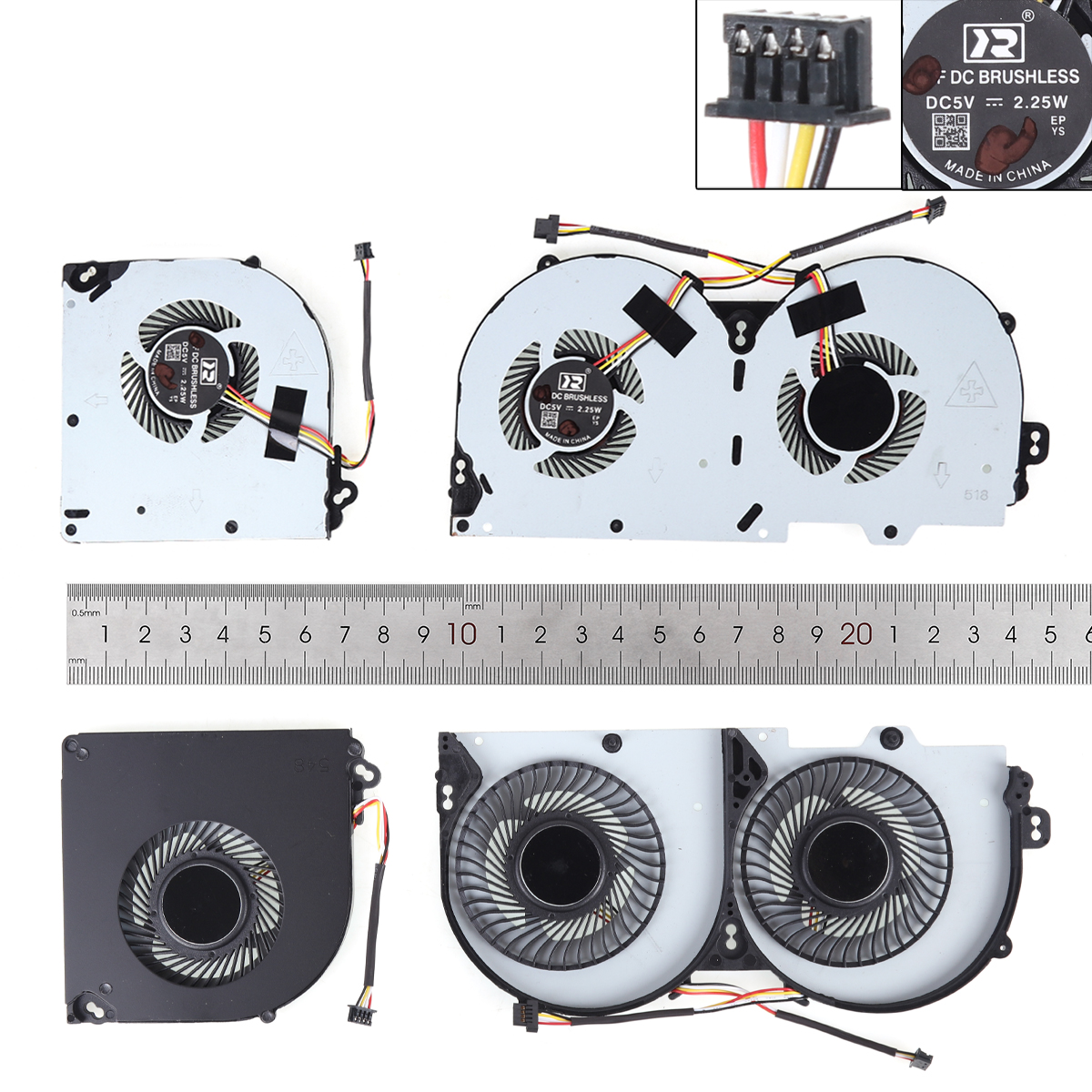 Picture of New Replacement CPU Cooling Fan For HASEE CLEVO T97 T96 T96E T96C T97C T97E P950EN 4PIN L+R（High copy）. N/A Layout
